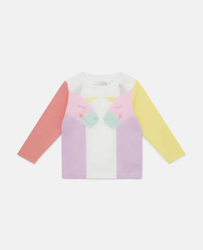 Stella McCartney Double Rainbow Unicorn Long Sleeve TShirt Blue Multicolour Kids Baby Girls Stella McCartney Double Rainbow Unicorn Long Sleeve TShirt Blue Multicolour Kids Baby Girls