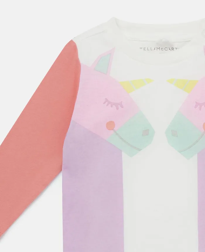 Stella McCartney Double Rainbow Unicorn Long Sleeve TShirt Blue Multicolour Kids Baby Girls Stella McCartney Double Rainbow Unicorn Long Sleeve TShirt Blue Multicolour Kids Baby Girls