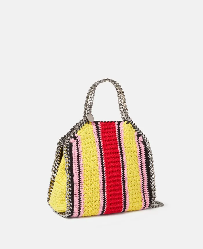 Stella McCartney Falabella Striped Cotton Crochet Mini Tote Bag Yellowred Women Mini Bags And Clutches Stella McCartney Falabella Striped Cotton Crochet Mini Tote Bag Yellowred Women Mini Bags And Clutches