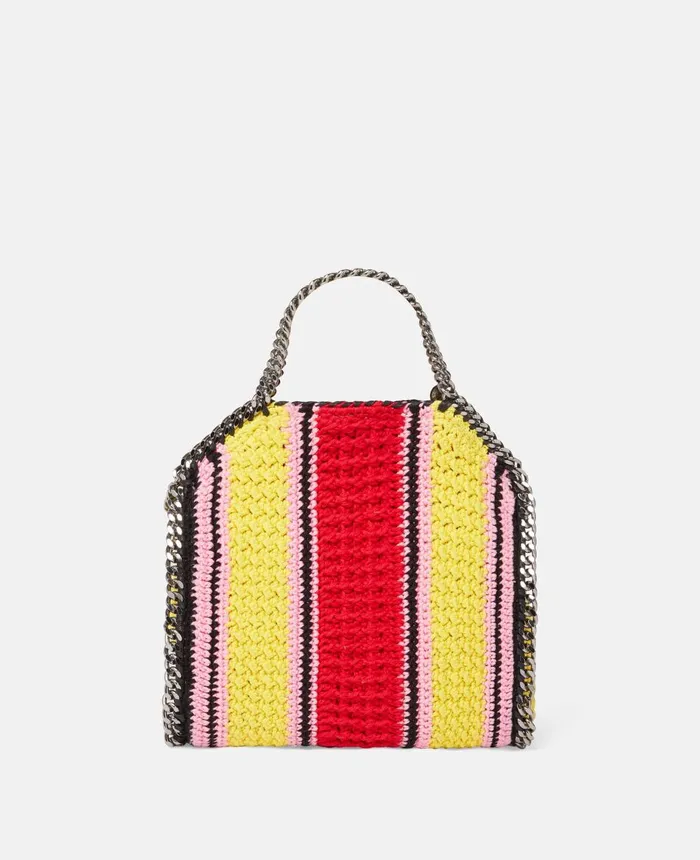 Stella McCartney Falabella Striped Cotton Crochet Mini Tote Bag Yellowred Women Mini Bags And Clutches Stella McCartney Falabella Striped Cotton Crochet Mini Tote Bag Yellowred Women Mini Bags And Clutches