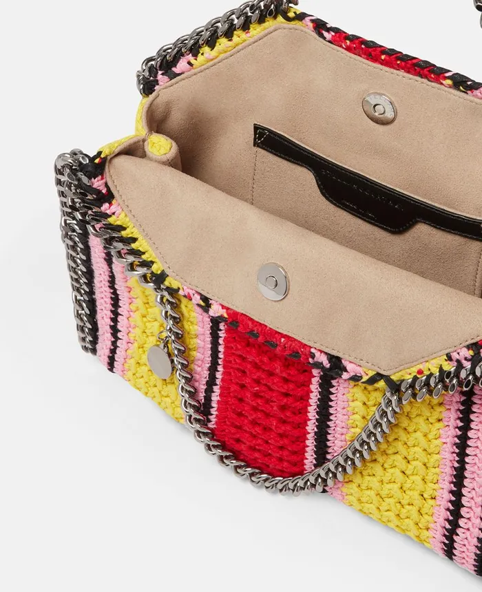 Stella McCartney Falabella Striped Cotton Crochet Mini Tote Bag Yellowred Women Mini Bags And Clutches Stella McCartney Falabella Striped Cotton Crochet Mini Tote Bag Yellowred Women Mini Bags And Clutches
