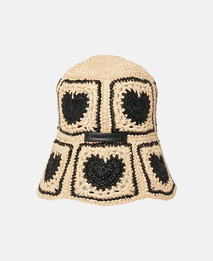 Stella McCartney Heart Crochet Bucket Hat Raffiablack Women Hats And Scarves Stella McCartney Heart Crochet Bucket Hat Raffiablack Women Hats And Scarves