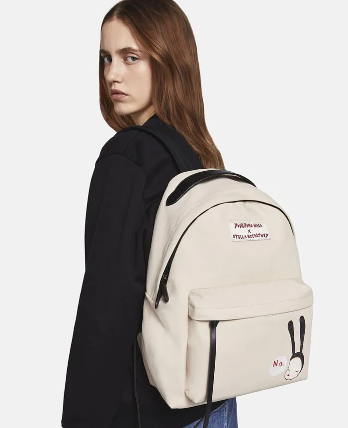 Stella McCartney Little Black Bunny Print Backpack Oat WomenMen Bags