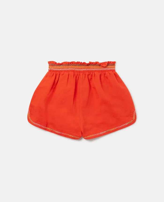 Stella McCartney Parrot Embroidery Linen Shorts Red Kids Pants and Shorts