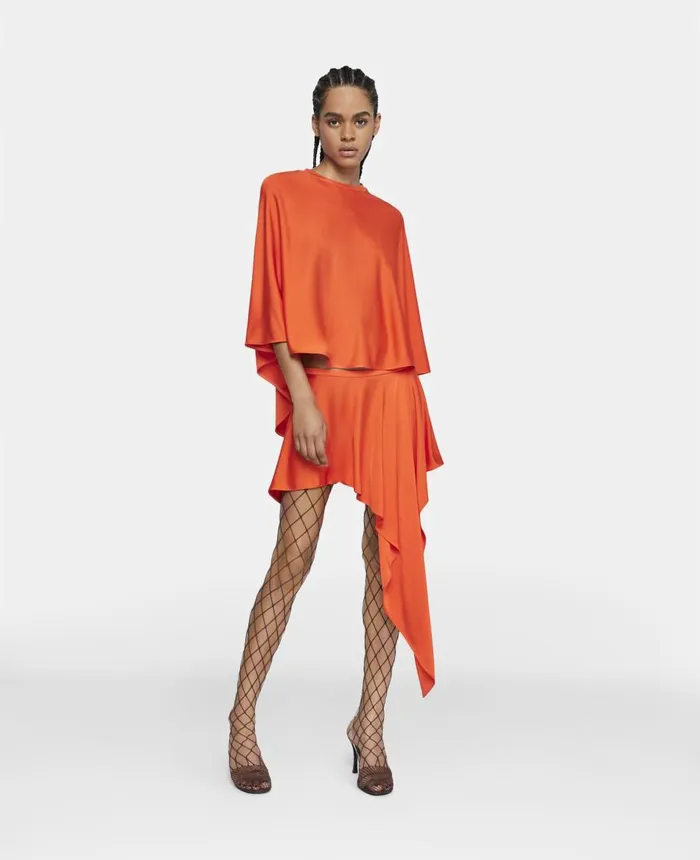 Stella McCartney Satin Cropped Cape Top Glow Orange Women Shirts And Tops