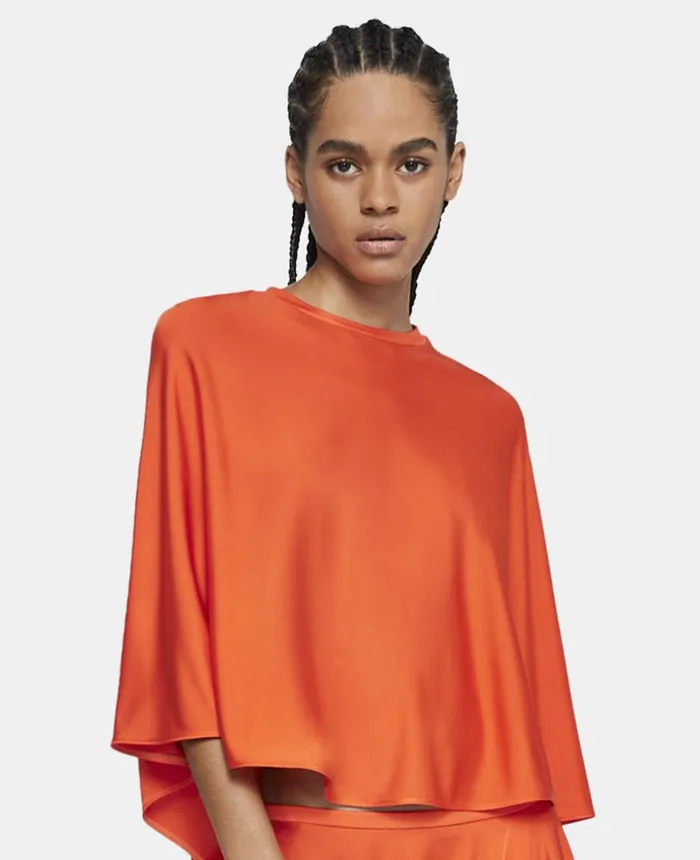 Stella McCartney Satin Cropped Cape Top Glow Orange Women Shirts And Tops