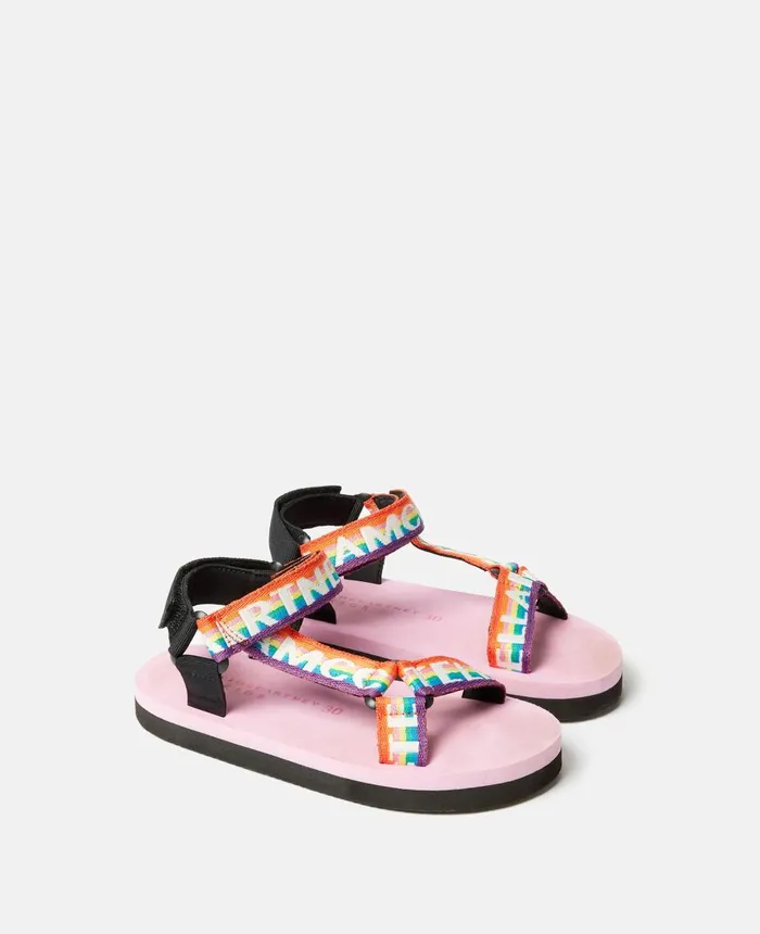 Stella McCartney Stella Logo Rainbow Tape Sandals Pink Kids Shoes And Bags