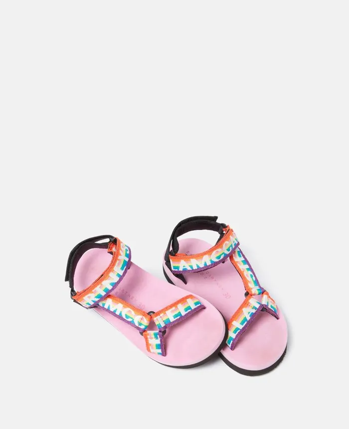 Stella McCartney Stella Logo Rainbow Tape Sandals Pink Kids Shoes And Bags