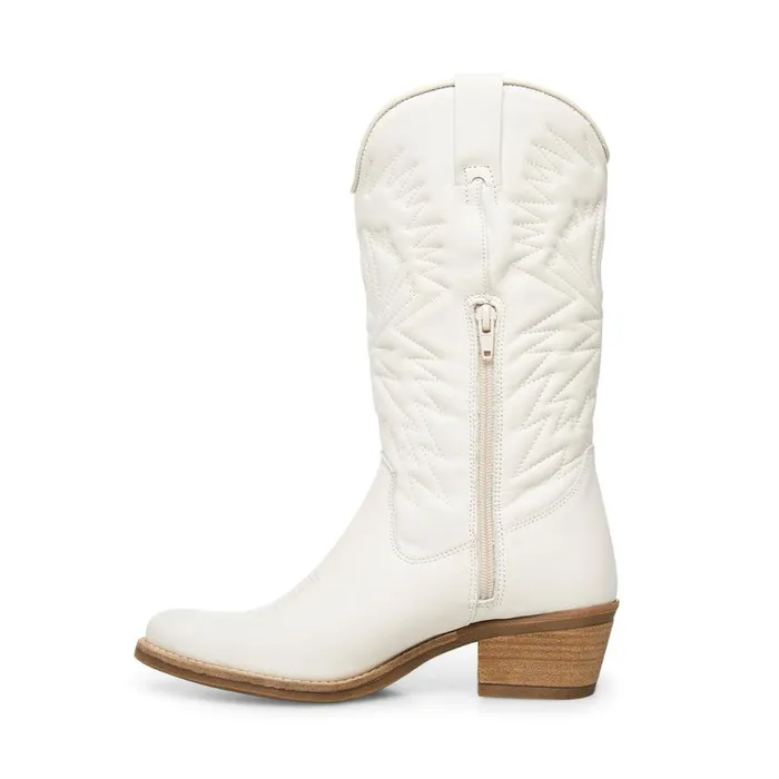 Steve Madden Hayward White Leather Womens Boots and Booties