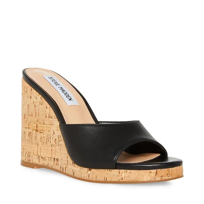 Steve Madden Marvelous Black Leather Womens Sandals
