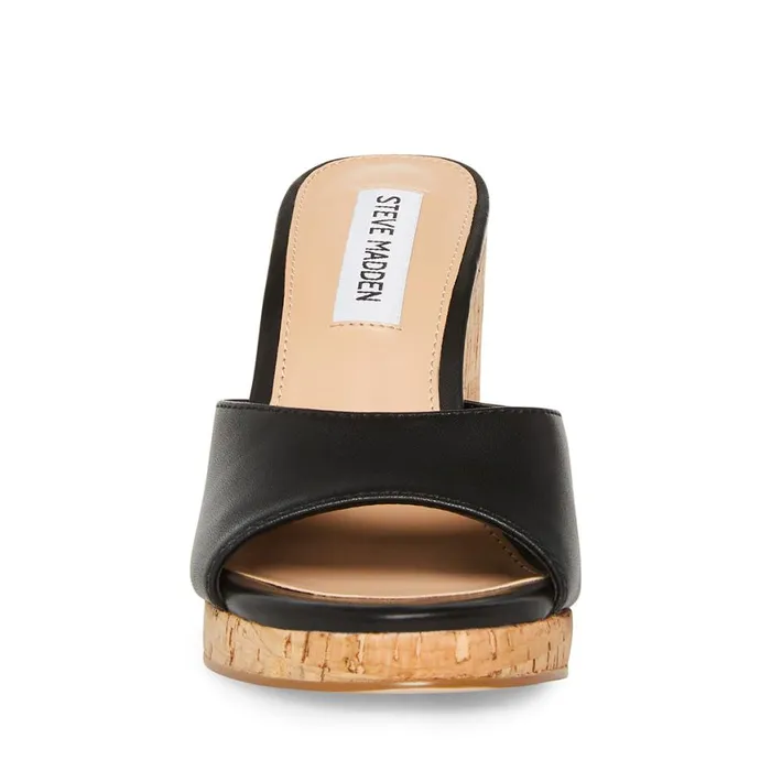Steve Madden Marvelous Black Leather Womens Sandals