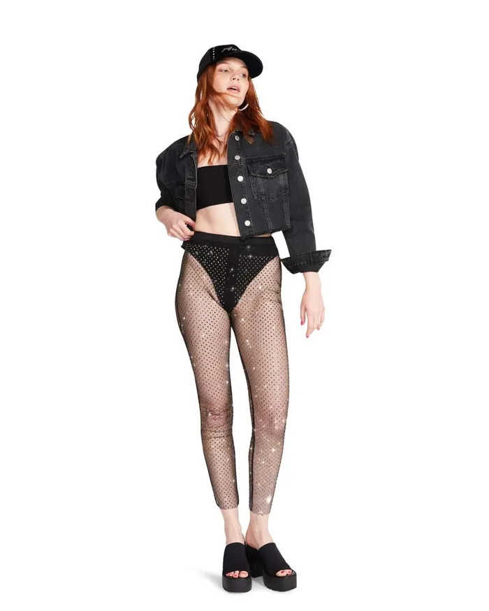 Steve Madden Mesh Rhinestone Pants Black Womens Bottoms