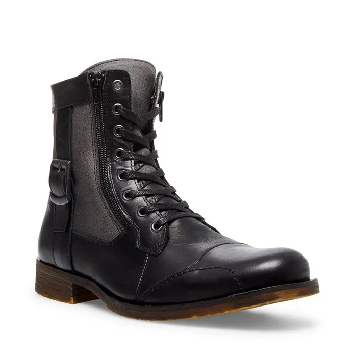 Steve Madden Sidetrack Black Leather Mens Boots