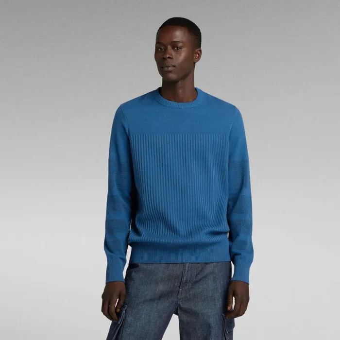 Sweaters Men GStar RAW 3D Biker Knitted Sweater Ballpen Bluerank Blue