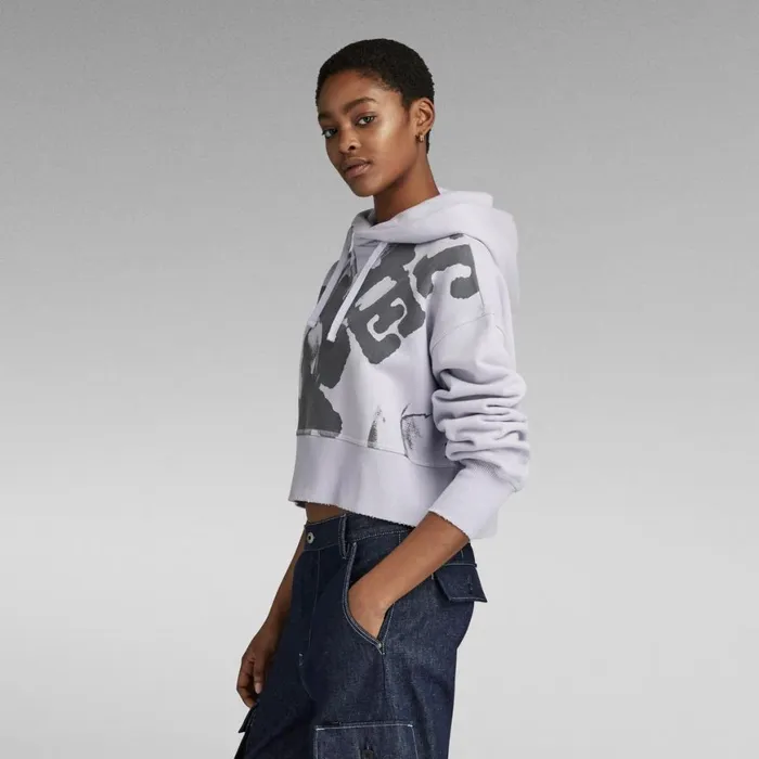 Sweatshirts and Hoodies Women GStar RAW Vintage Cropped Graphic Loose Hooded Sweater Icelandic Blue