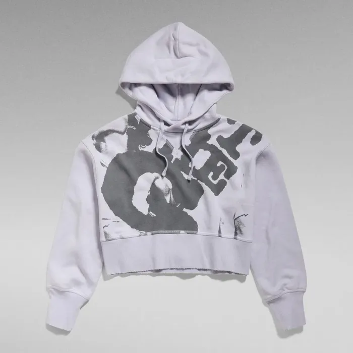 Sweatshirts and Hoodies Women GStar RAW Vintage Cropped Graphic Loose Hooded Sweater Icelandic Blue