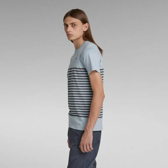 TShirts and Polos Men GStar RAW Placed Stripe Graphic TShirt Ash Bluefantem Blue Stripe