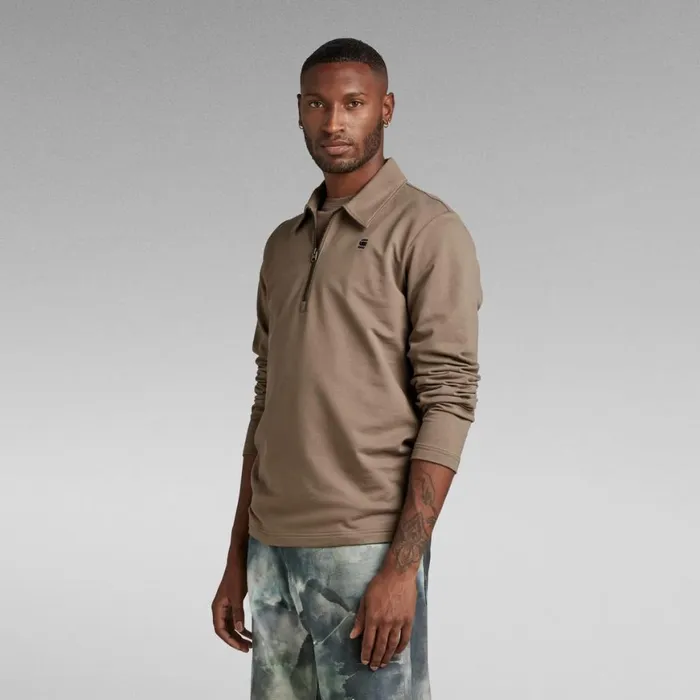 TShirts and Polos Men GStar RAW Polo Half Zip Lightweight Sweater Deep Walnut