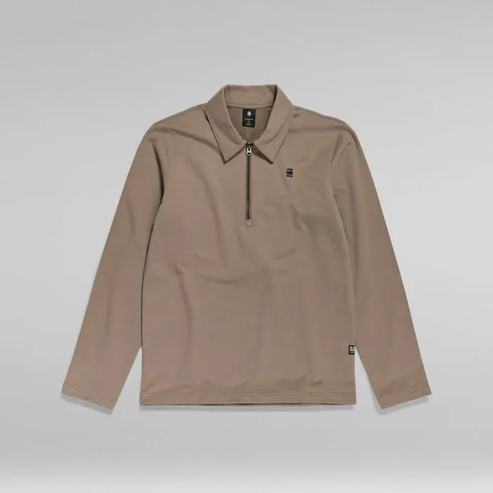 TShirts and Polos Men GStar RAW Polo Half Zip Lightweight Sweater Deep Walnut