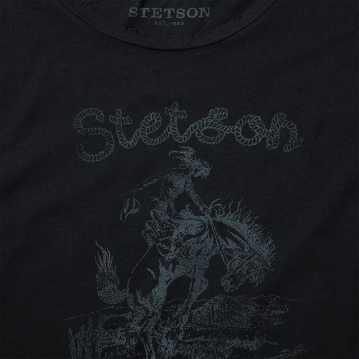 Tees Women Stetson Bucking Cowboy Graphic Tee Black