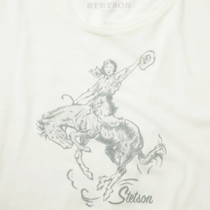 Tees Women Stetson Bucking Cowgirl Graphic Tee White