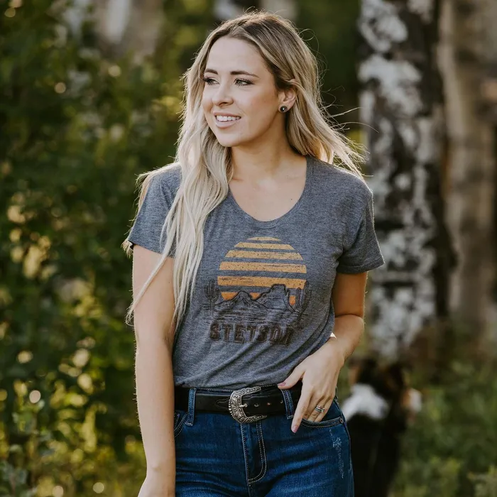 Tees Women Stetson Sunset Graphic Tee Grey