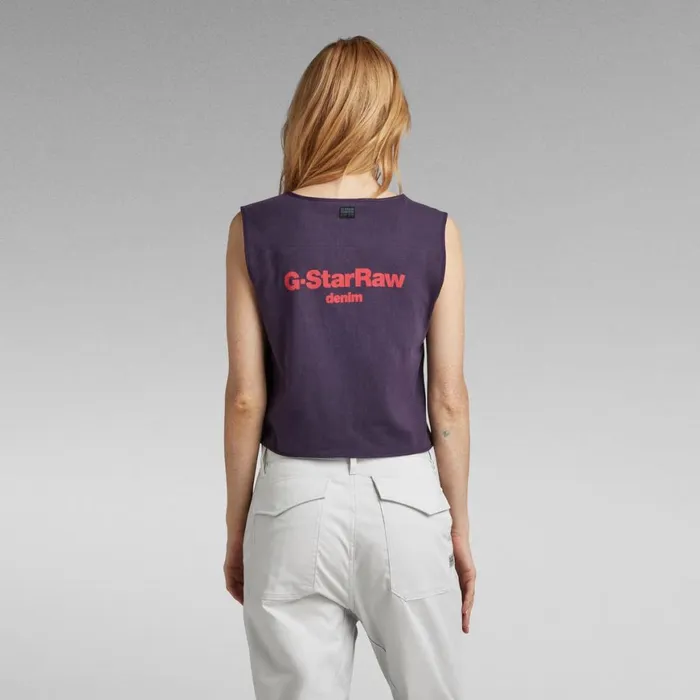 Tops and Tshirts Women GStar RAW Boxy Cropped Graphic Vest Carbonne Purple
