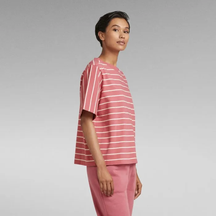 Tops and Tshirts Women GStar RAW Heavyweight Stripe Boxy Top Pink Inklightest Sky Stripe