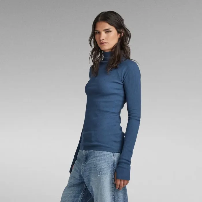 Tops and Tshirts Women GStar RAW Slim Rib Mock Top Rank Blue