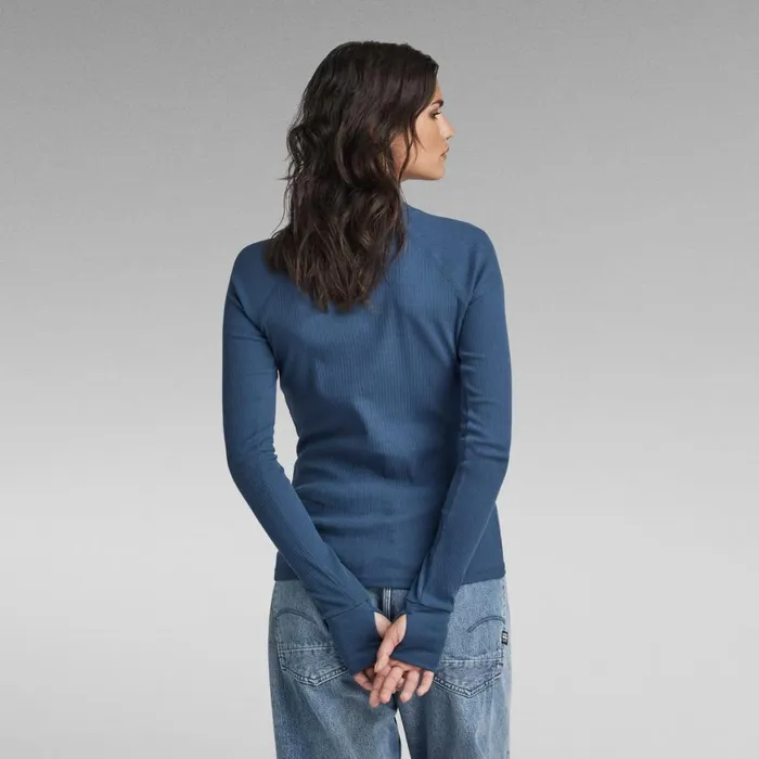 Tops and Tshirts Women GStar RAW Slim Rib Mock Top Rank Blue