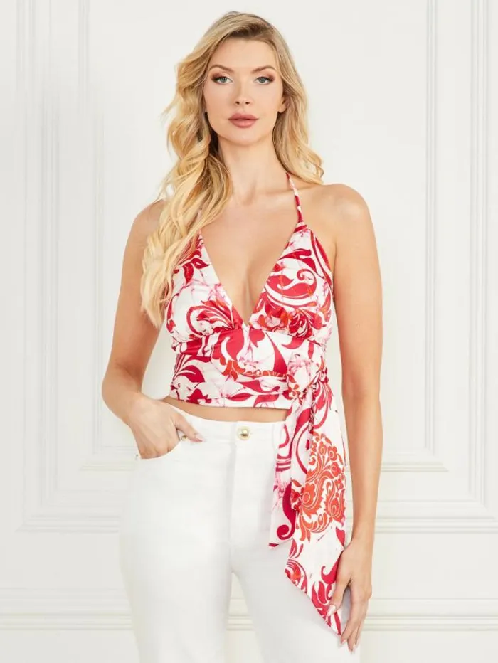 Tops And Sweaters Women Marciano Babylon Scarf Crop Top Batik Scroll Print Tops And Sweaters Women Marciano Babylon Scarf Crop Top Batik Scroll Print