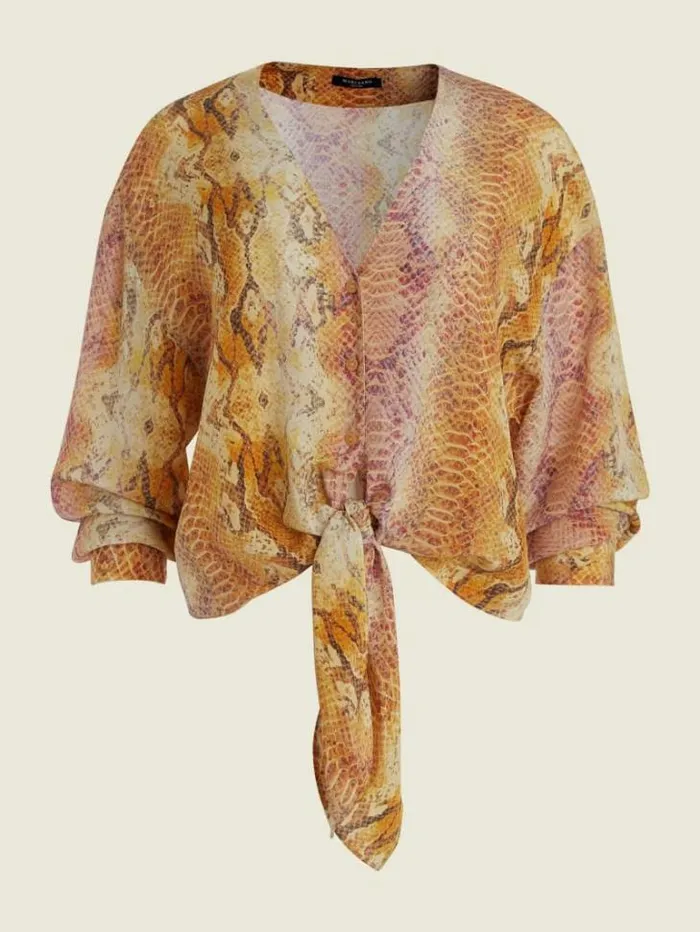 Tops And Sweaters Women Marciano Sonora Silk TieFront Blouse Sonora Skin Tops And Sweaters Women Marciano Sonora Silk TieFront Blouse Sonora Skin