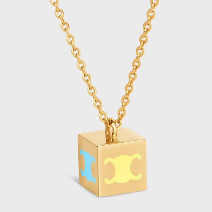 Triomphe Cube Necklace In Brass With Gold Finish And Colored Enamel Gold and Multicolour Women CELINE NECKLACES Triomphe Cube Necklace In Brass With Gold Finish And Colored Enamel Gold and Multicolour Women CELINE NECKLACES
