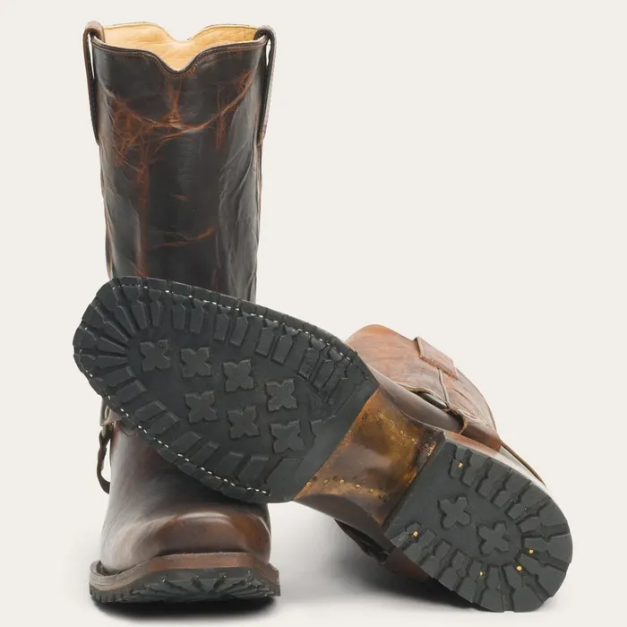 Western Men Stetson Heritage Harness Boots Waxed Brown