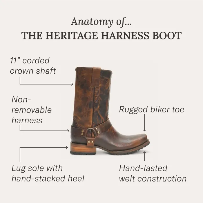 Western Men Stetson Heritage Harness Boots Waxed Brown
