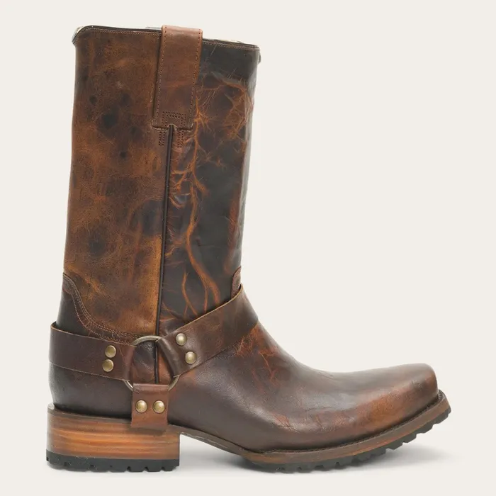 Western Men Stetson Heritage Harness Boots Waxed Brown