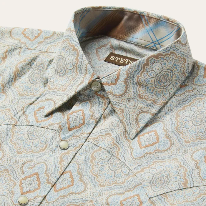 Western Shirts Men Stetson Aqua Paisley Print Western Shirt Green