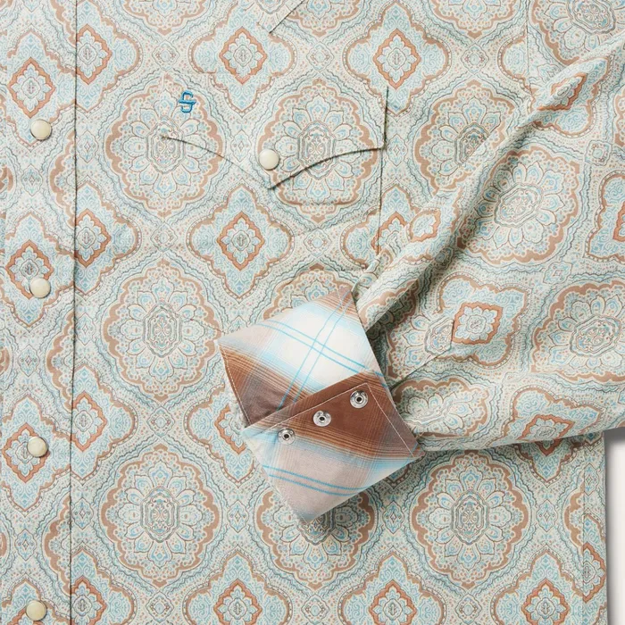 Western Shirts Men Stetson Aqua Paisley Print Western Shirt Green