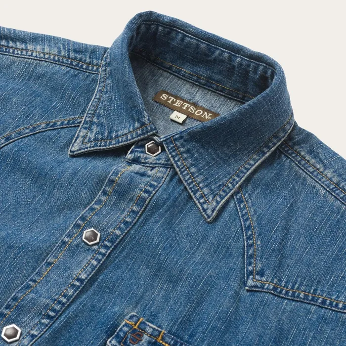 Western Shirts Men Stetson Classic Denim Shirt Blue