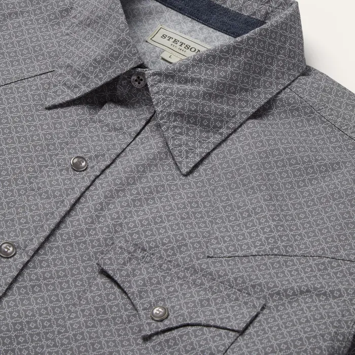 Western Shirts Men Stetson Diamond Print Western Shirt Grey