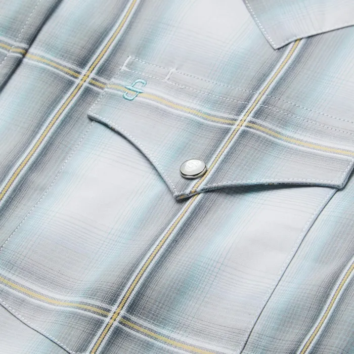 Western Shirts Men Stetson Grey Sky Ombre Plaid Western Shirt Grey