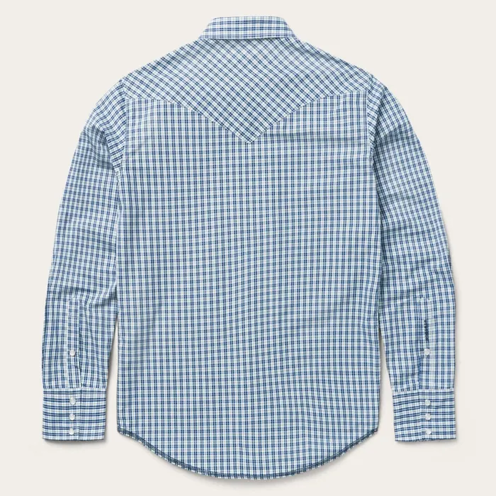 Western Shirts Men Stetson Modern Snap Front Shirt In Mini Check Blue