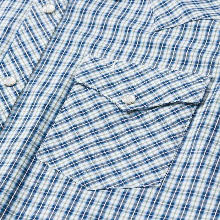 Western Shirts Men Stetson Modern Snap Front Shirt In Mini Check Blue
