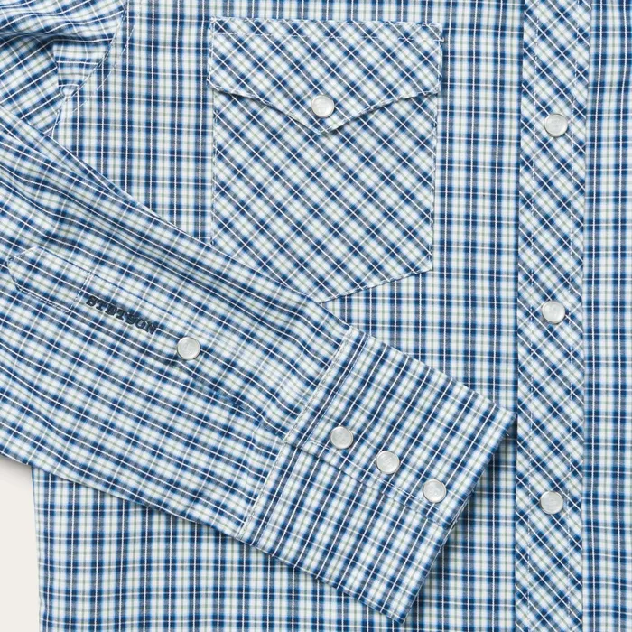 Western Shirts Men Stetson Modern Snap Front Shirt In Mini Check Blue
