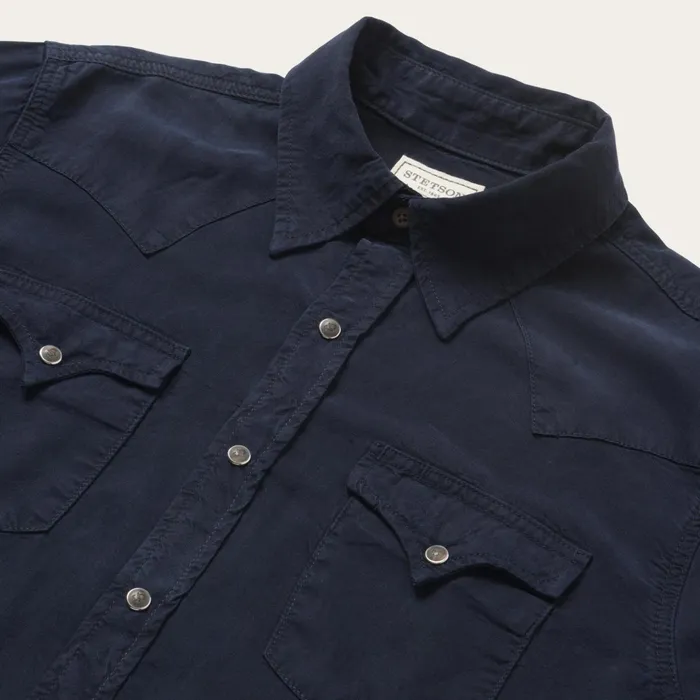 Western Shirts Men Stetson Navy Twill Shirt Blue
