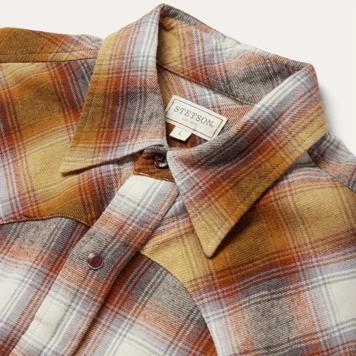 Western Shirts Men Stetson Rust Plaid Flannel Western Shirt Brown