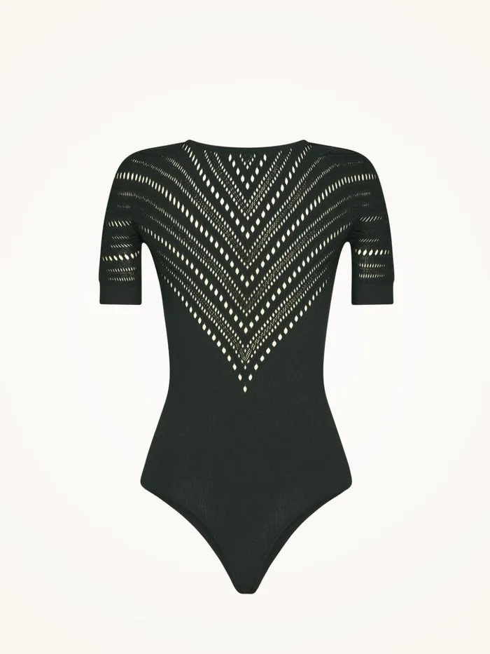 Wolford Holes Effect String Body Deep Green Women String Bodies