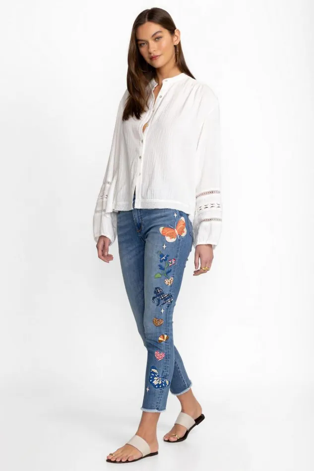 Women ADELA CROPPED SKINNY JEAN Medium Aged Indigo Johnny Was Bottoms