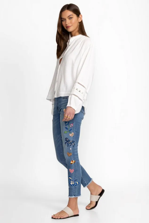 Women ADELA CROPPED SKINNY JEAN Medium Aged Indigo Johnny Was Bottoms Women ADELA CROPPED SKINNY JEAN Medium Aged Indigo Johnny Was Bottoms