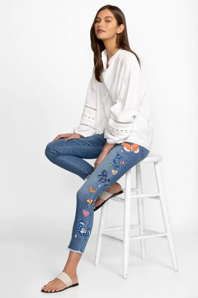 Women ADELA CROPPED SKINNY JEAN Medium Aged Indigo Johnny Was Bottoms Women ADELA CROPPED SKINNY JEAN Medium Aged Indigo Johnny Was Bottoms